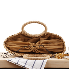 Straw Woven Drawstring Tote Bag Lightweight Shoulder Bag