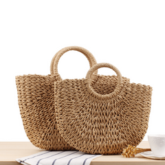 Straw Woven Drawstring Tote Bag Lightweight Shoulder Bag