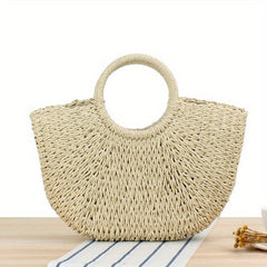 Straw Woven Drawstring Tote Bag Lightweight Shoulder Bag