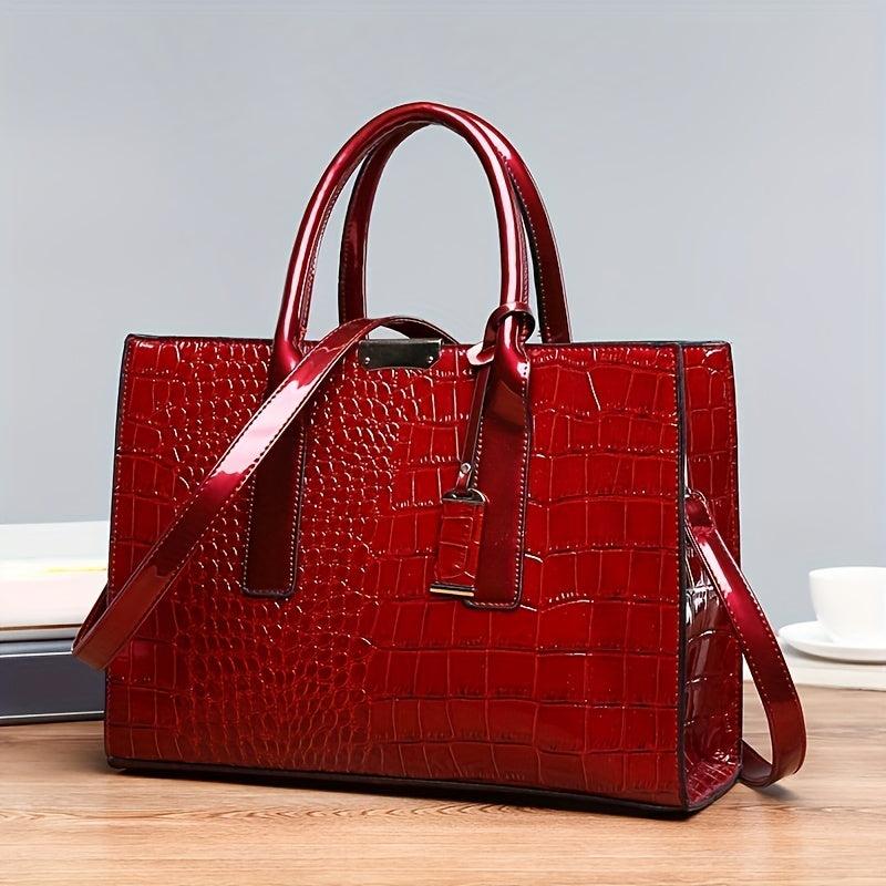 Crocodile Pattern Tote Bag Faux Leather Shoulder Bag