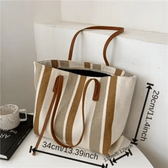 Striped Tote Bag Canvas Shoulder Handbag Large Capacity