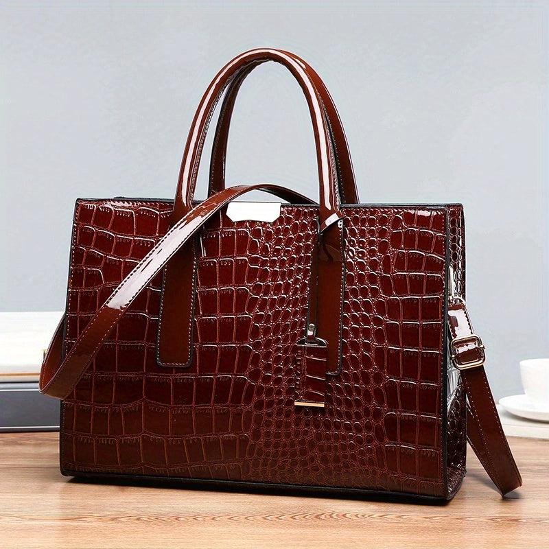 Crocodile Embossed Tote Bag Large Capacity Satchel