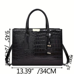 Crocodile Embossed Tote Bag Large Capacity Satchel