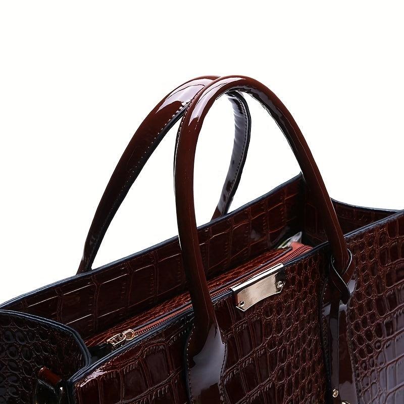 Crocodile Embossed Tote Bag Large Capacity Satchel