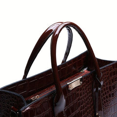 Crocodile Embossed Tote Bag Large Capacity Satchel