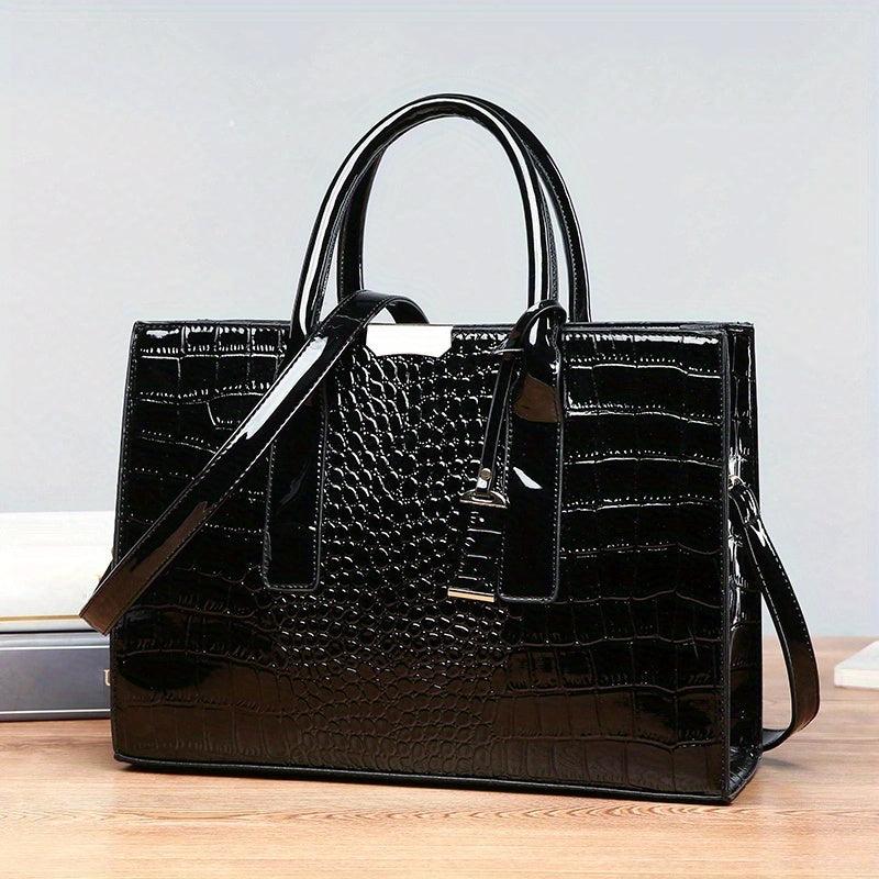 Crocodile Embossed Tote Bag Large Capacity Satchel