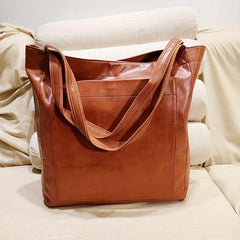 Large Capacity Tote Bag Faux Leather Handbag Women's Casual Shoulder Bag