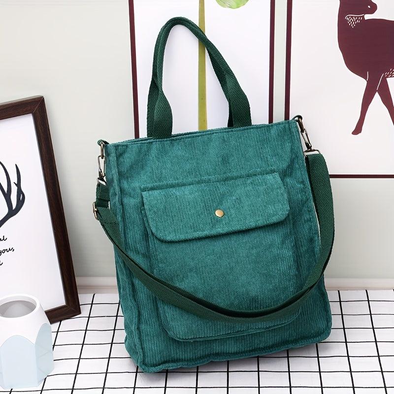 Pink Corduroy Shoulder Bag Large Capacity Casual Tote Bag