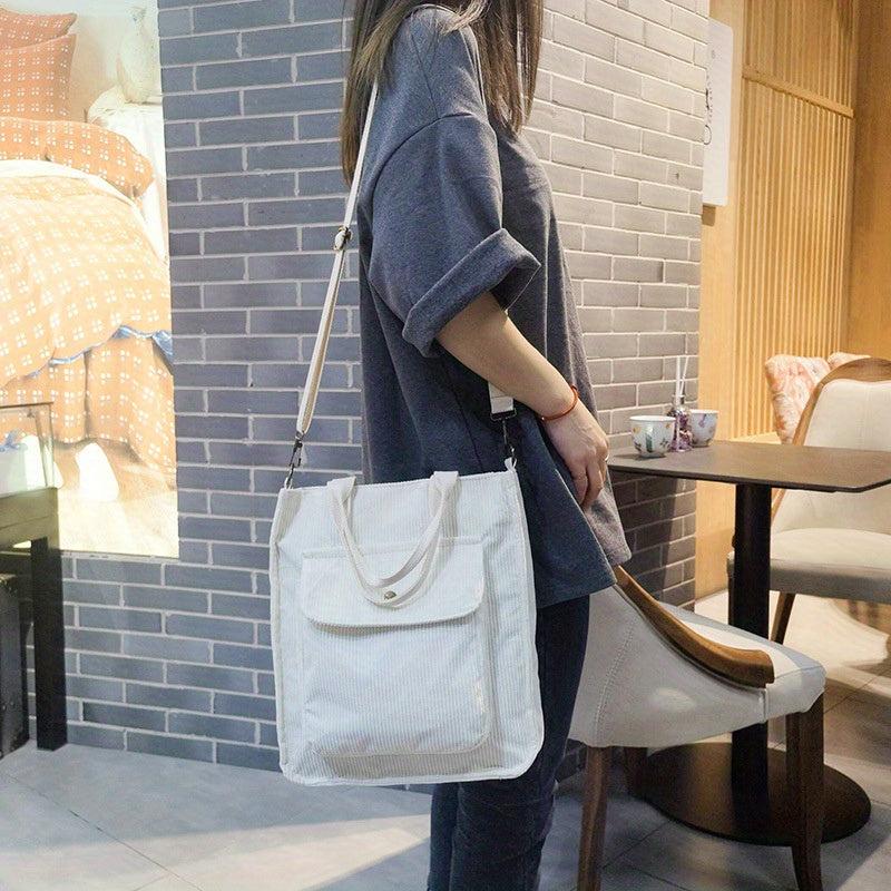 Pink Corduroy Shoulder Bag Large Capacity Casual Tote Bag