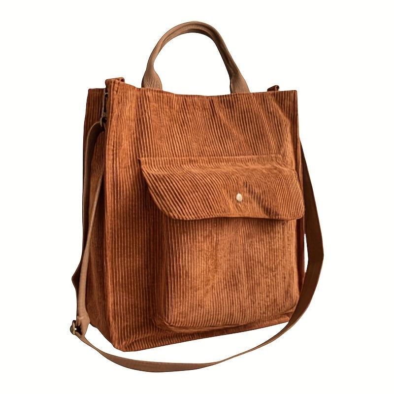 Pink Corduroy Shoulder Bag Large Capacity Casual Tote Bag