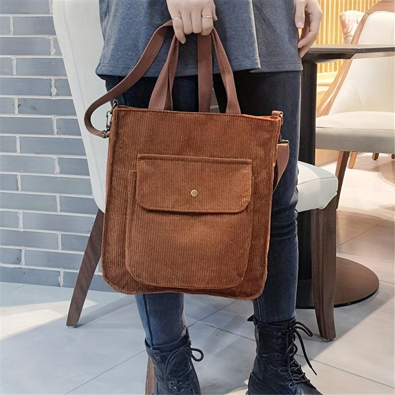 Pink Corduroy Shoulder Bag Large Capacity Casual Tote Bag