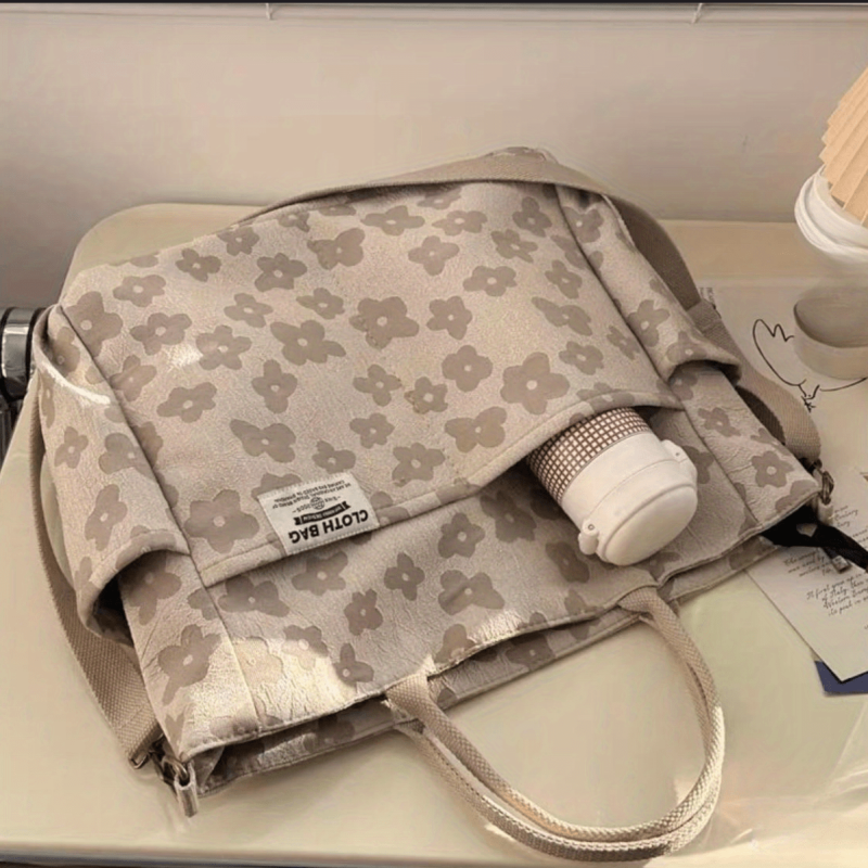 Flower Pattern Canvas Tote Bag Shoulder Handbag For Women
