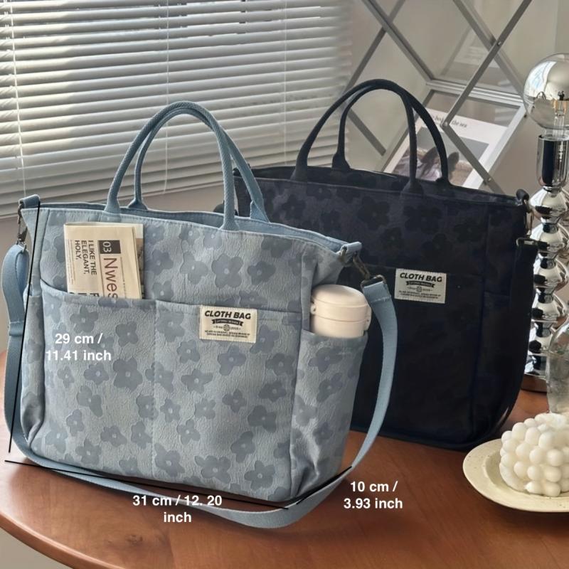 Flower Pattern Canvas Tote Bag Shoulder Handbag For Women
