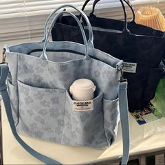 Flower Pattern Canvas Tote Bag Shoulder Handbag For Women