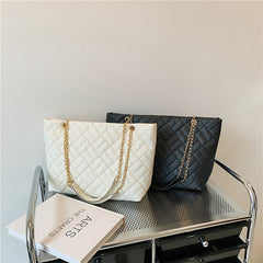 Embossed Tote Bag Faux Leather Chain Straps Handbag