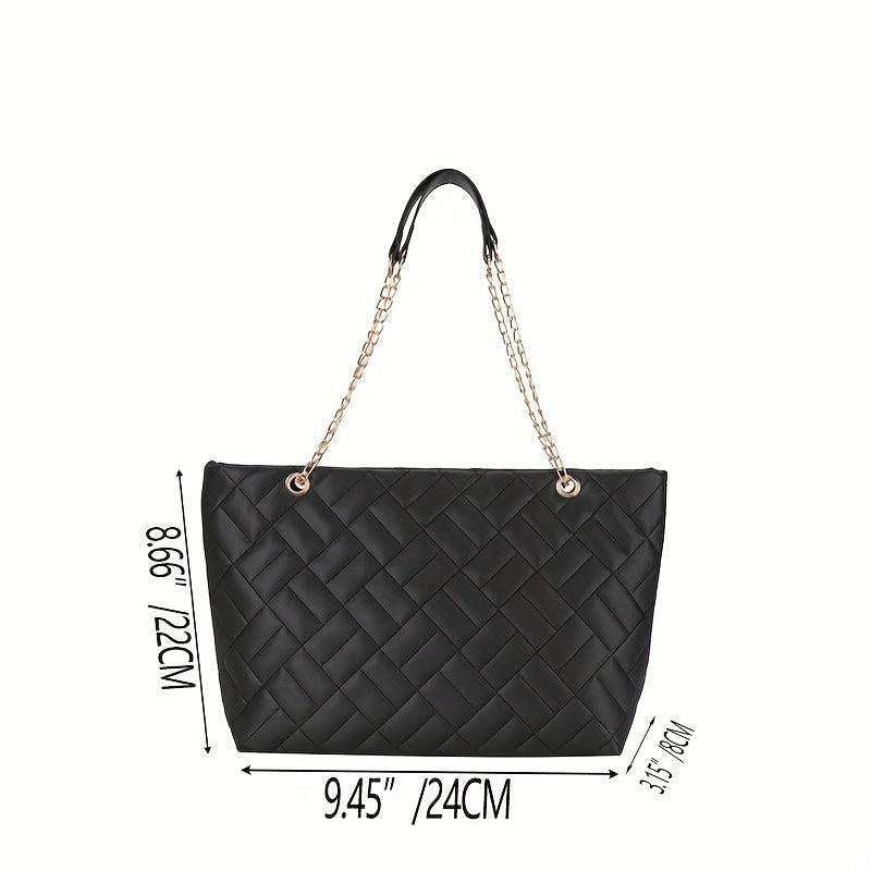 Embossed Tote Bag Faux Leather Chain Straps Handbag