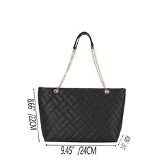 Embossed Tote Bag Faux Leather Chain Straps Handbag