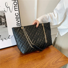 Embossed Tote Bag Faux Leather Chain Straps Handbag