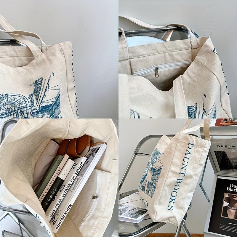 Vintage Flowers Print Canvas Bag Lightweight Shoulder Bag