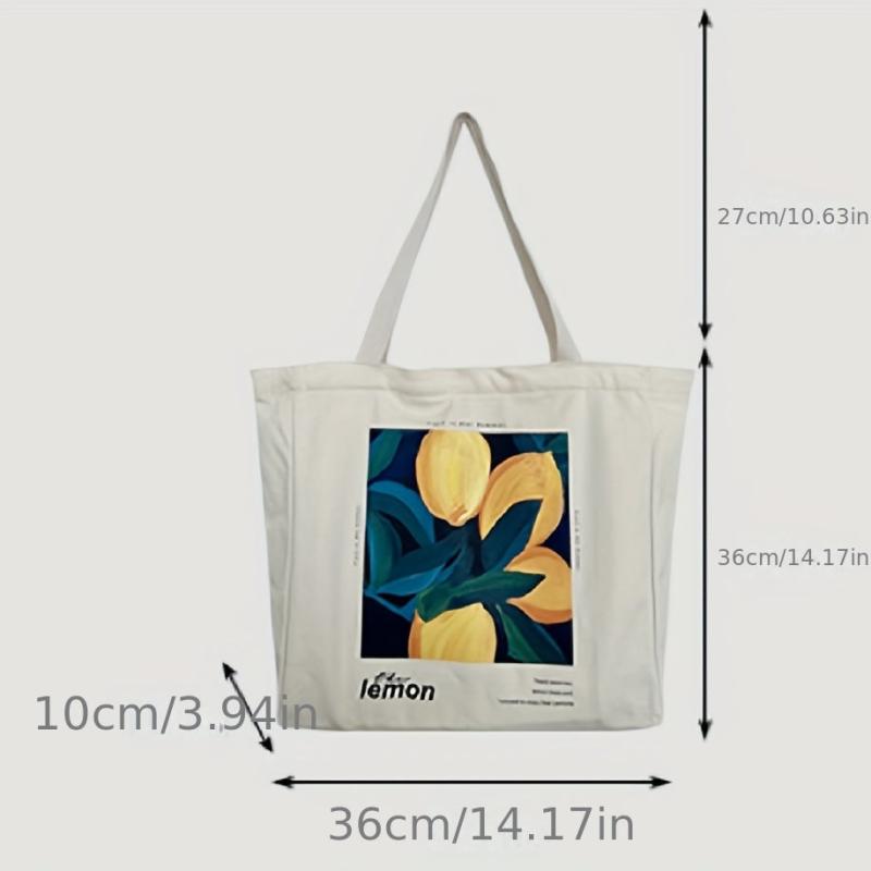 Vintage Flowers Print Canvas Bag Lightweight Shoulder Bag