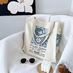 Vintage Flowers Print Canvas Bag Lightweight Shoulder Bag