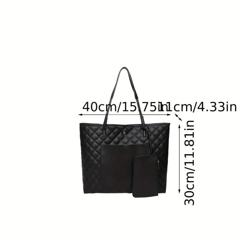 Argyle Quilted Tote Bag With Coin Purse Women's Large Capacity Handbags