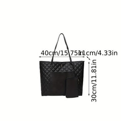 Argyle Quilted Tote Bag With Coin Purse Women's Large Capacity Handbags