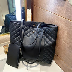 Argyle Quilted Tote Bag With Coin Purse Women's Large Capacity Handbags