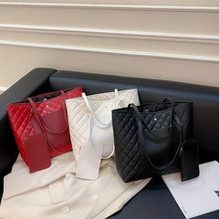 Argyle Quilted Tote Bag With Coin Purse Women's Large Capacity Handbags