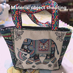 Mini Elephant Embroidered Bucket Bag Double Sided Pattern Canvas
