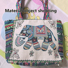 Mini Elephant Embroidered Bucket Bag Double Sided Pattern Canvas