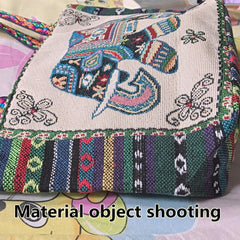 Mini Elephant Embroidered Bucket Bag Double Sided Pattern Canvas