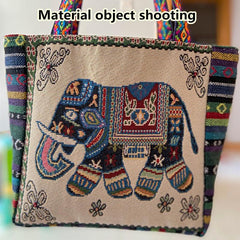 Mini Elephant Embroidered Bucket Bag Double Sided Pattern Canvas