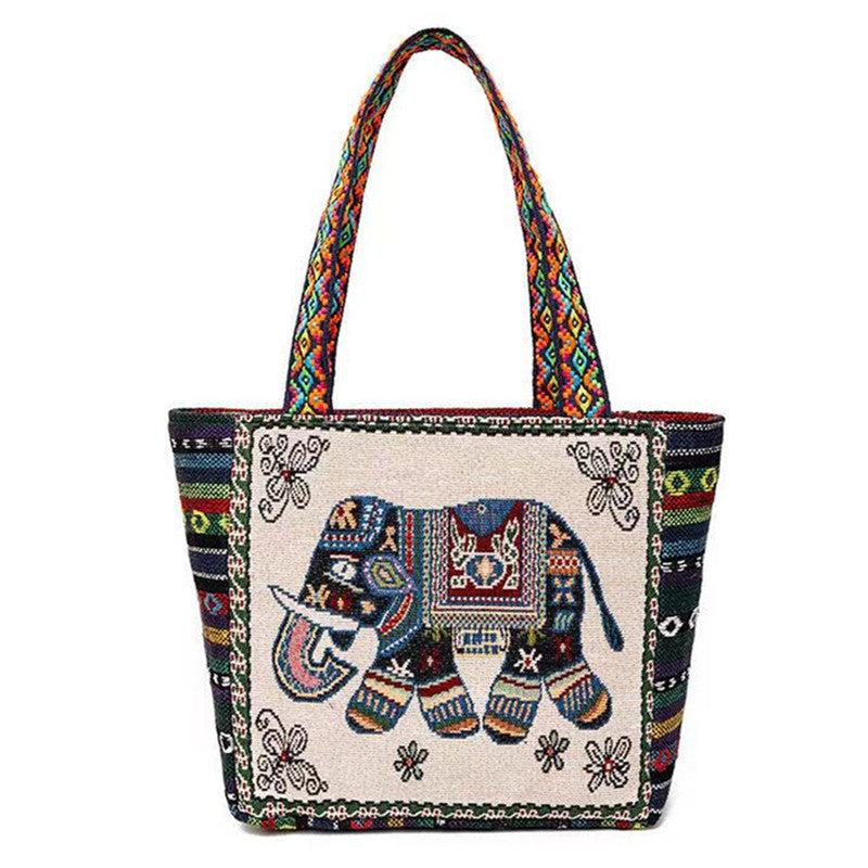 Mini Elephant Embroidered Bucket Bag Double Sided Pattern Canvas