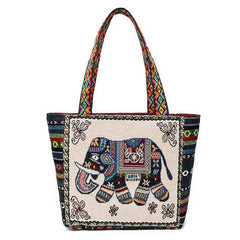 Mini Elephant Embroidered Bucket Bag Double Sided Pattern Canvas
