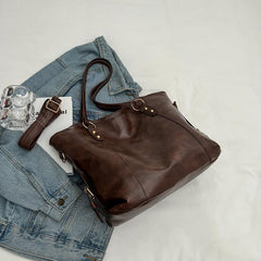 Retro Tote Bag Large Capacity PU Leather Shoulder Messenger Bag