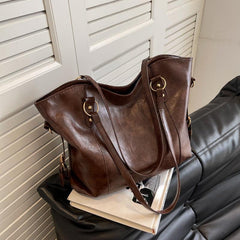 Retro Tote Bag Large Capacity PU Leather Shoulder Messenger Bag
