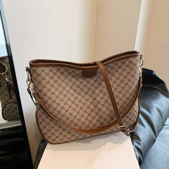 Vintage Printed Tote Bag Vegan Leather Large Shoulder Bag