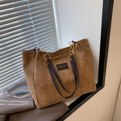 Large Capacity Tote Bag Faux Leather Shoulder Bag Vintage Casual Bag