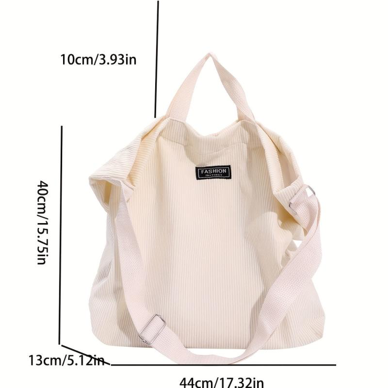 Large Capacity Corduroy Tote Hobo Bag Lightweight Shoulder Shopping Bag
