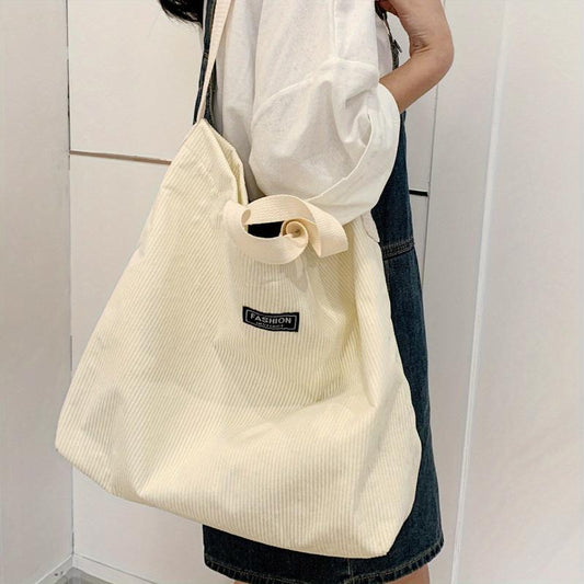 Large Capacity Corduroy Tote Hobo Bag Lightweight Shoulder Shopping Bag