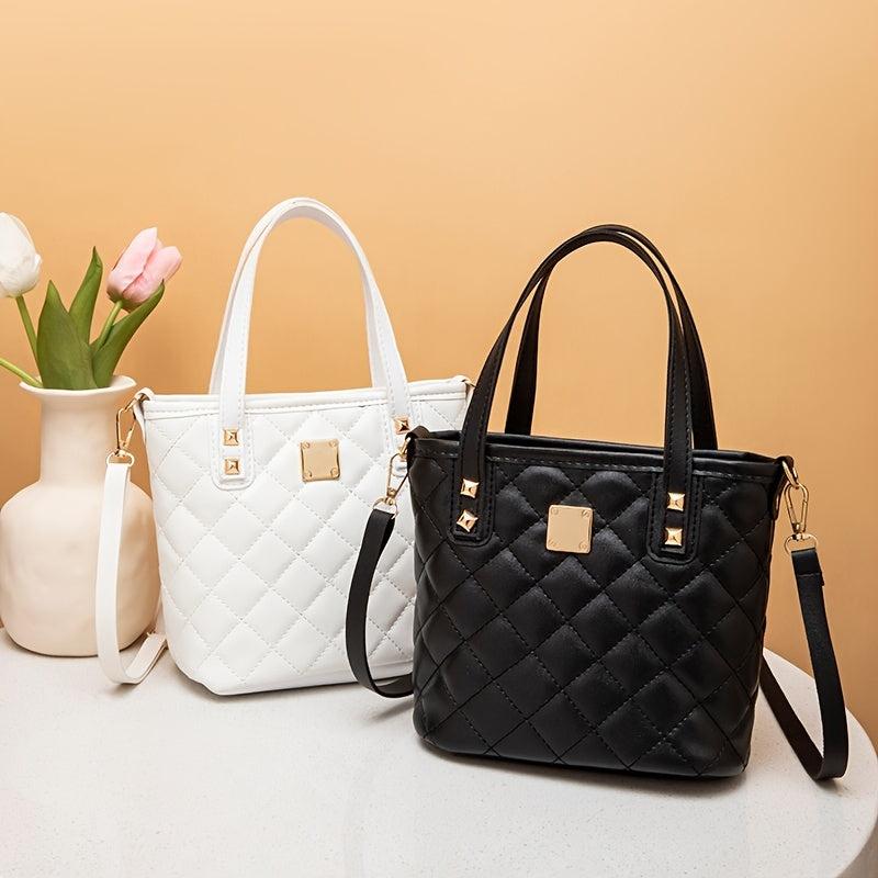 Women's Mini Quilted Tote Bag Faux Leather Handbag Lightweight Coin Purse
