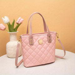 Women's Mini Quilted Tote Bag Faux Leather Handbag Lightweight Coin Purse