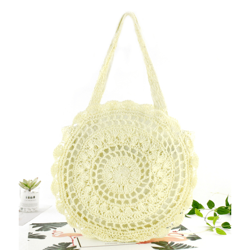 Bohemian Straw Hollow Tote Bag Lightweight Shoulder Handbag