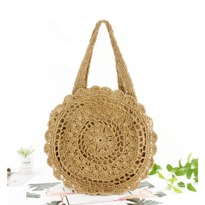 Bohemian Straw Hollow Tote Bag Lightweight Shoulder Handbag