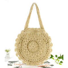 Bohemian Straw Hollow Tote Bag Lightweight Shoulder Handbag