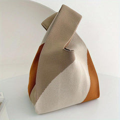 Colorblock Literary Knitted Handbag Large Capacity Portable Tote Bag