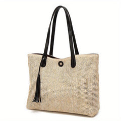 Straw Braided Beach Bag Tassel Decor Shoulder Bag Boho Style Tote Travel