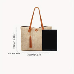 Straw Braided Beach Bag Tassel Decor Shoulder Bag Boho Style Tote Travel