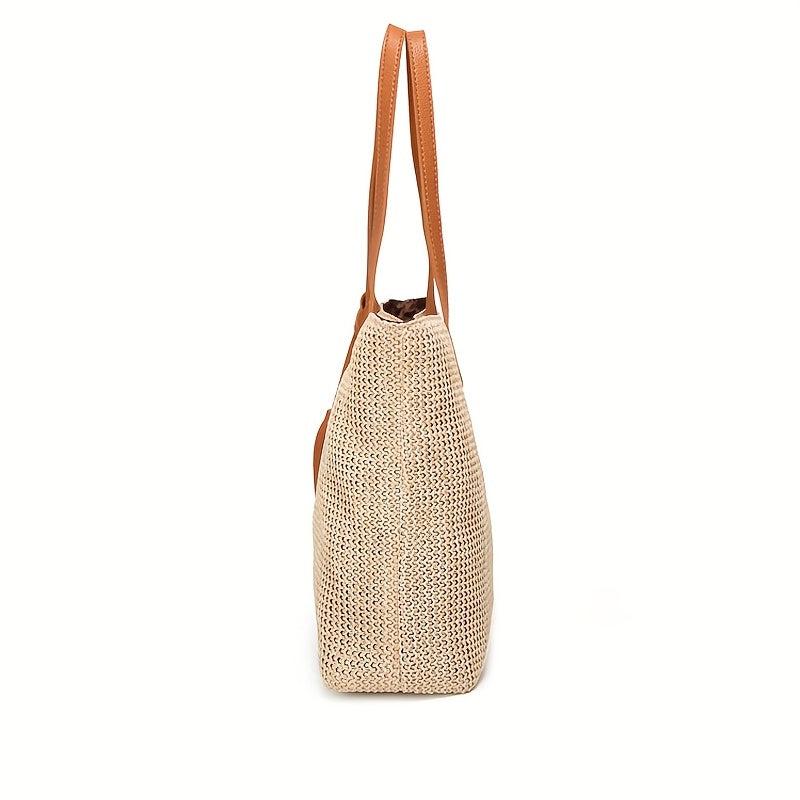 Straw Braided Beach Bag Tassel Decor Shoulder Bag Boho Style Tote Travel